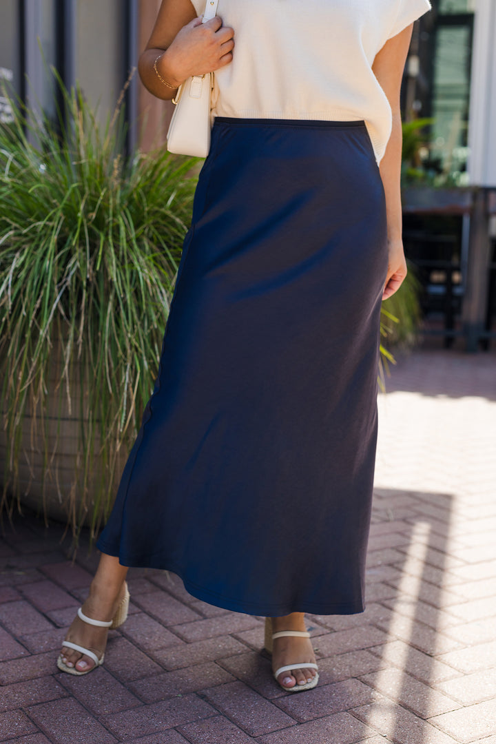 The Missing Midnight Mermaid Fit Long Satin Skirt
