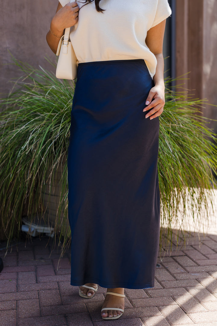 The Missing Midnight Mermaid Fit Long Satin Skirt