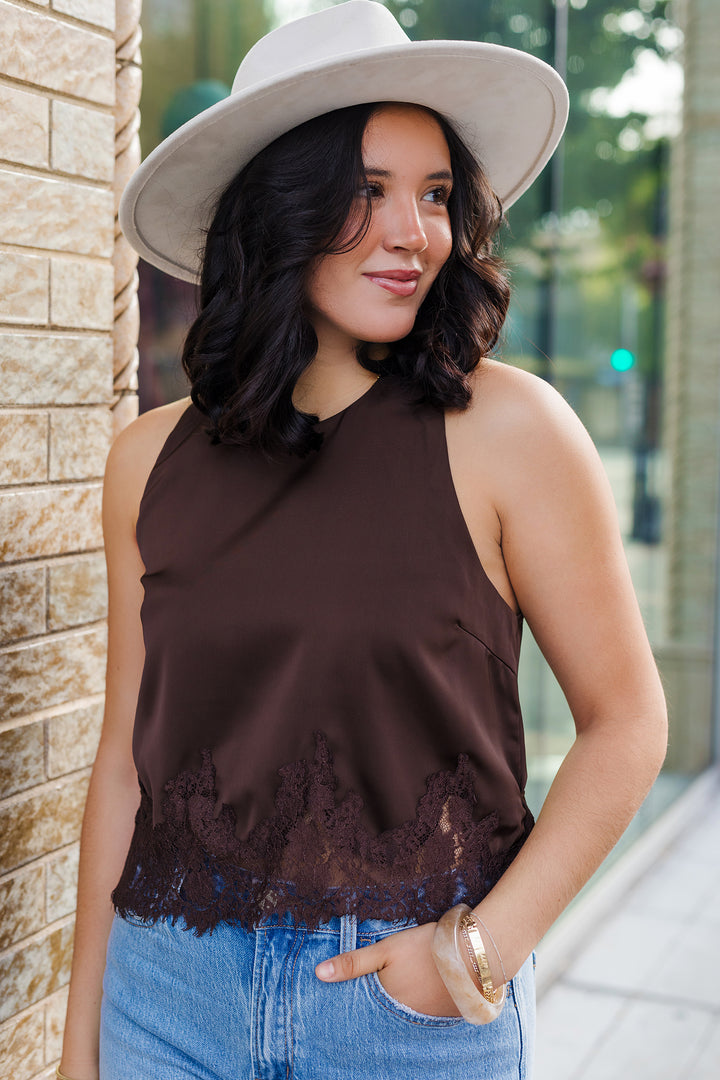 The Chocolate Kiss Satin Sleeveless Top