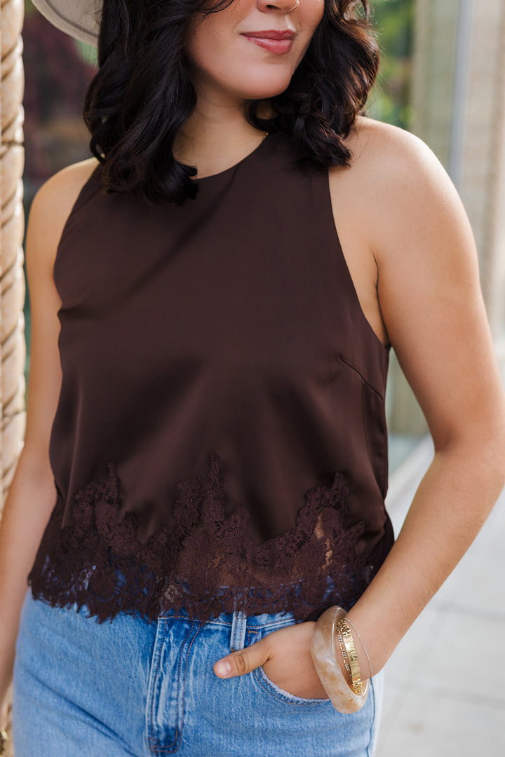 The Chocolate Kiss Satin Sleeveless Top
