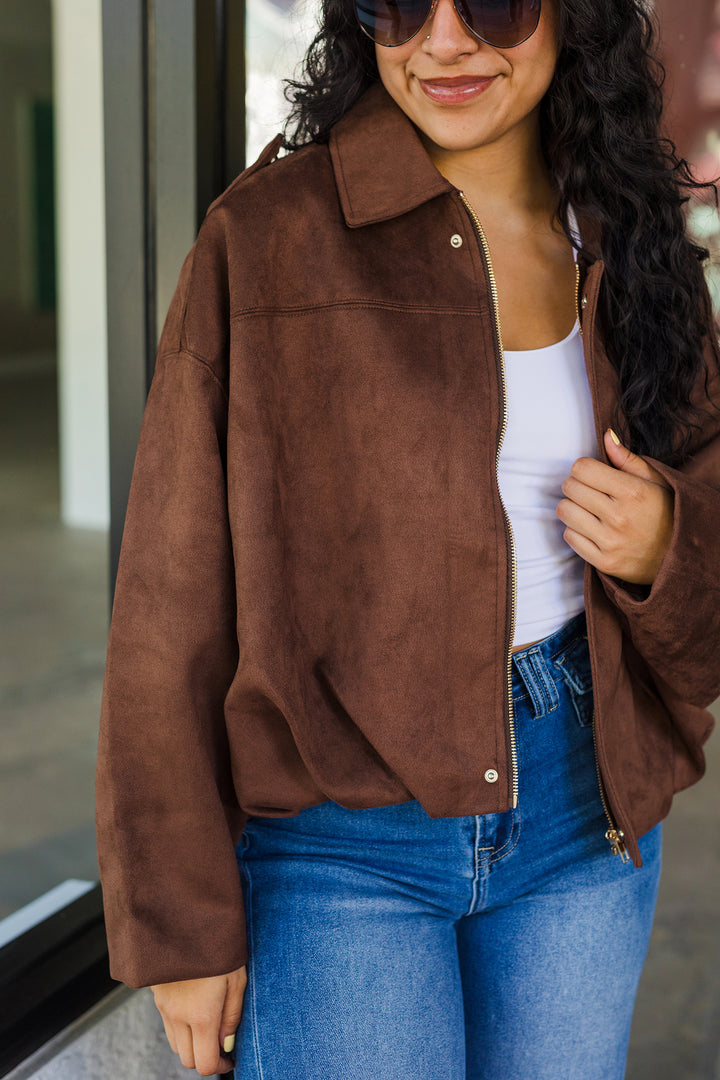 The Downtown It-Girl Suede Bomber Jacket