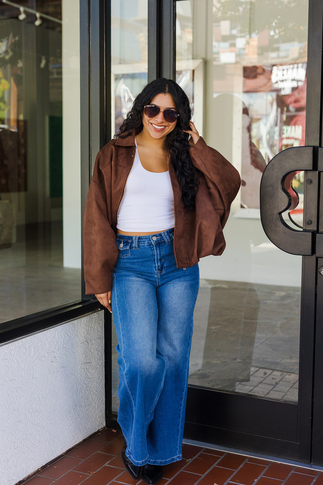 The Downtown It-Girl Suede Bomber Jacket