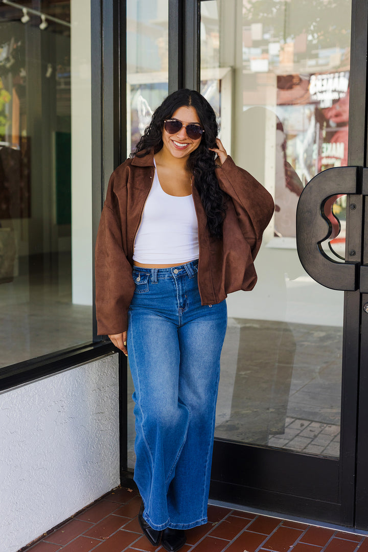 The Downtown It-Girl Suede Bomber Jacket