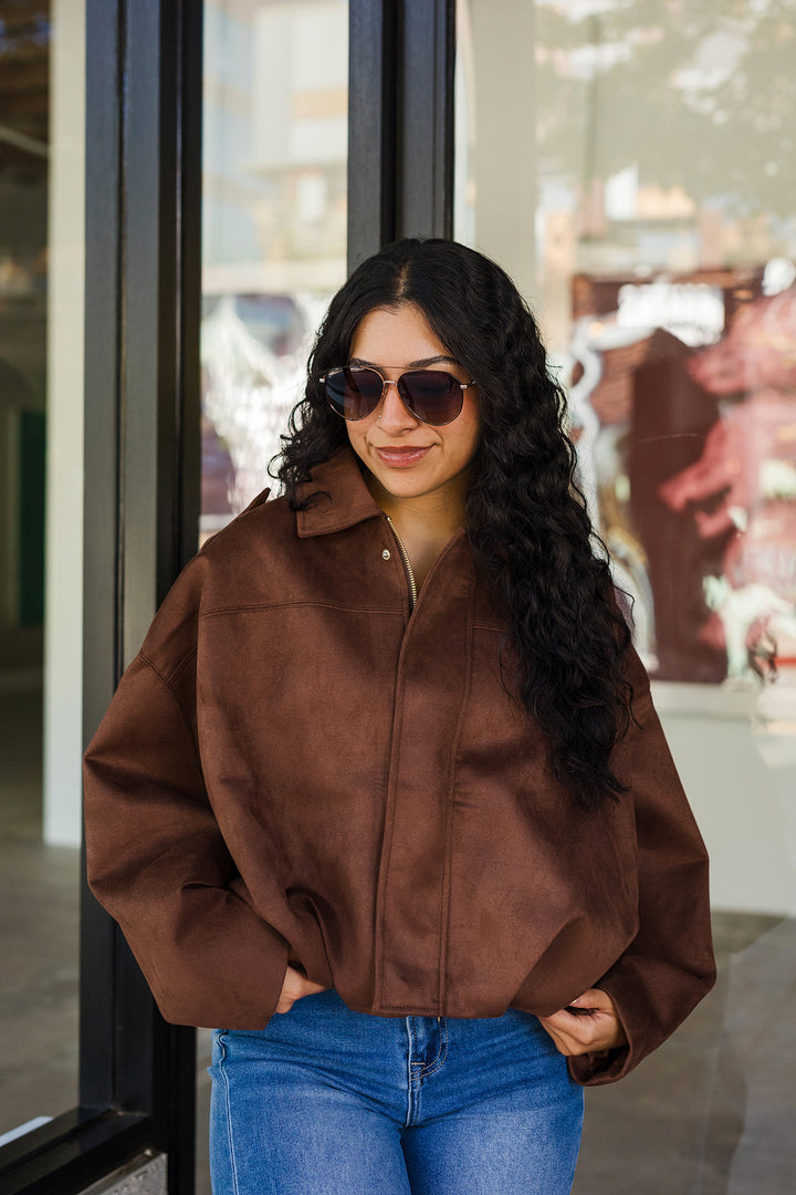 The Downtown It-Girl Suede Bomber Jacket