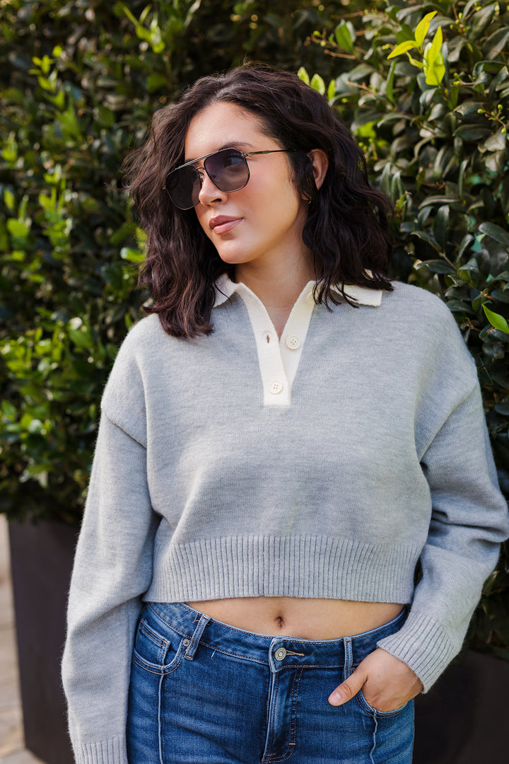 The Always On Time Crop Collared Sweater