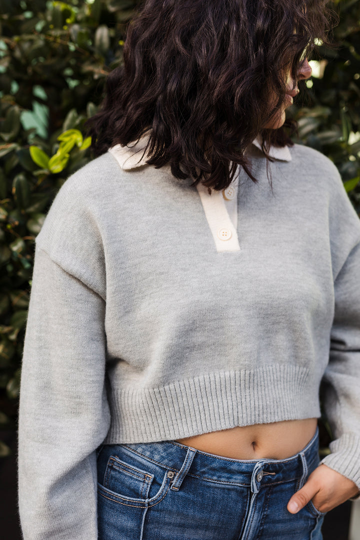 The Always On Time Crop Collared Sweater