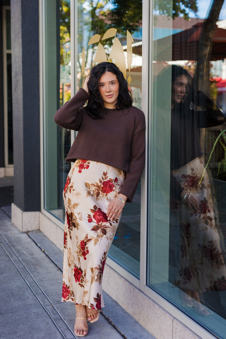 The October Rose Satin Midi Skirt