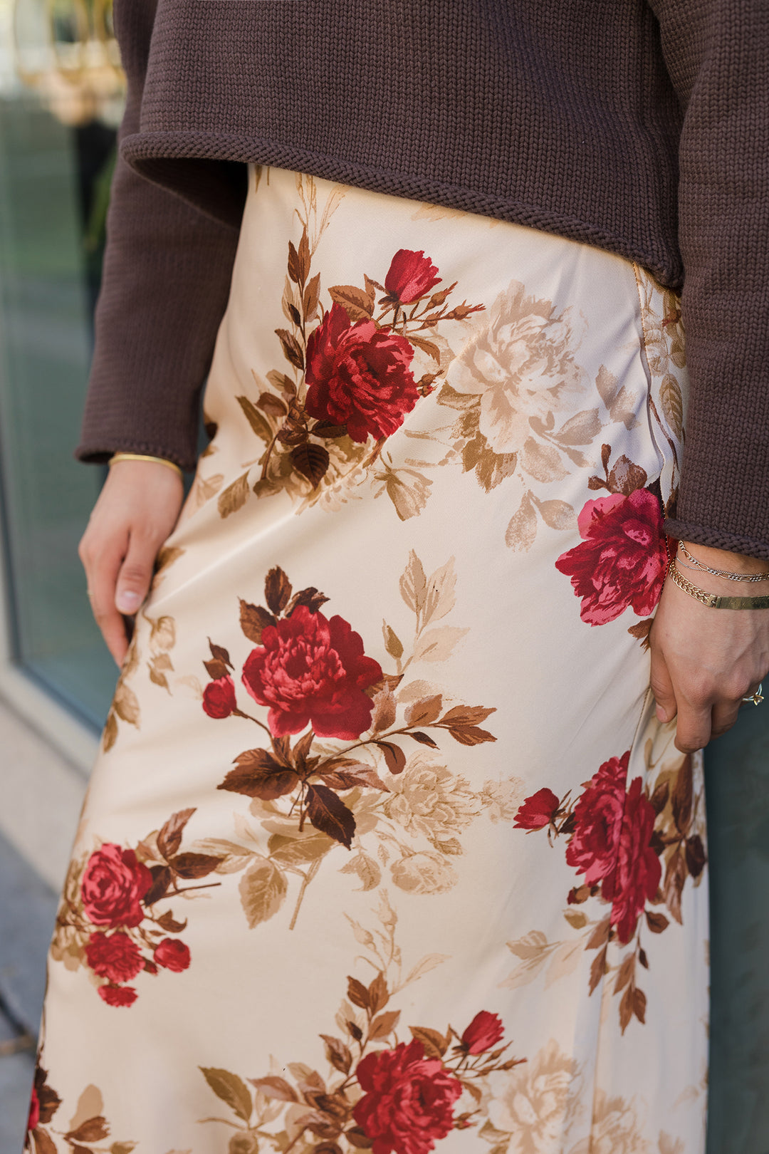 The October Rose Satin Midi Skirt