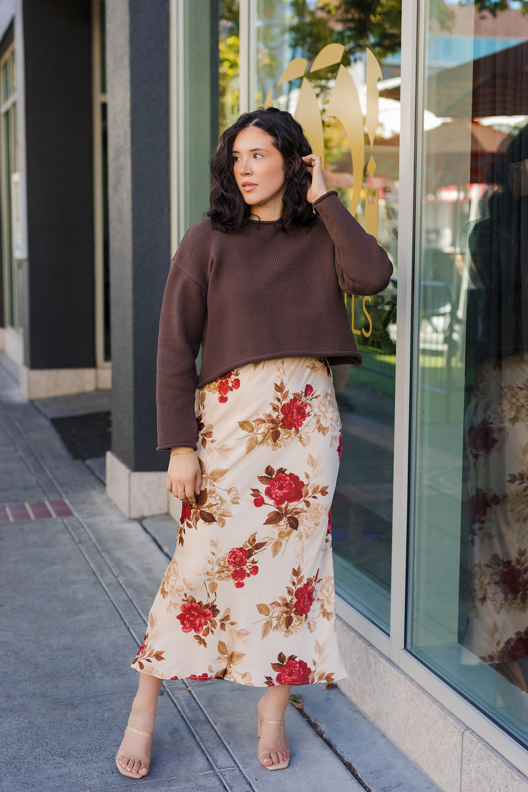 The October Rose Satin Midi Skirt