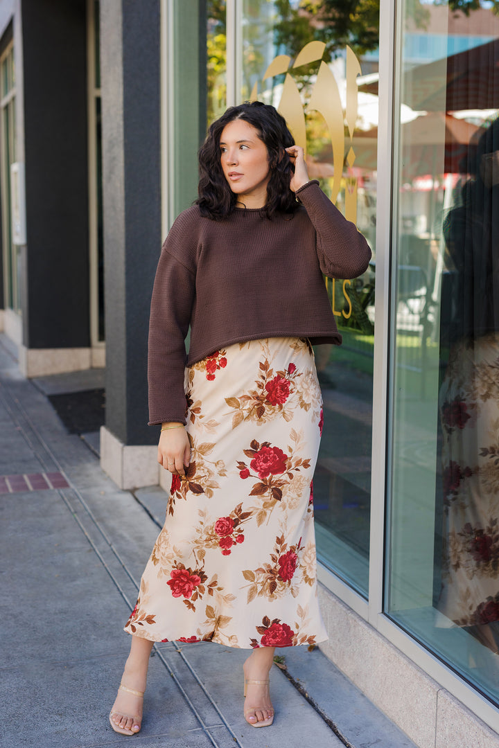 The October Rose Satin Midi Skirt