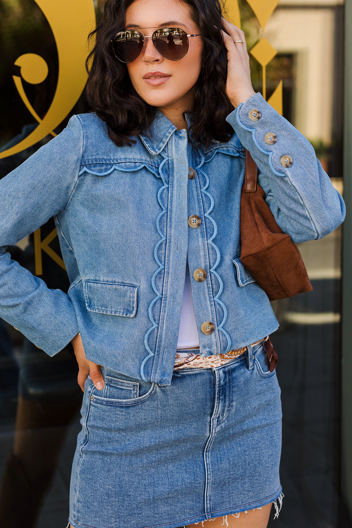The Prep In Her Step Scalloped Denim Jacket