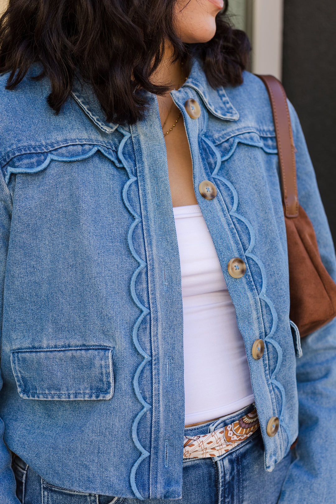 The Prep In Her Step Scalloped Denim Jacket
