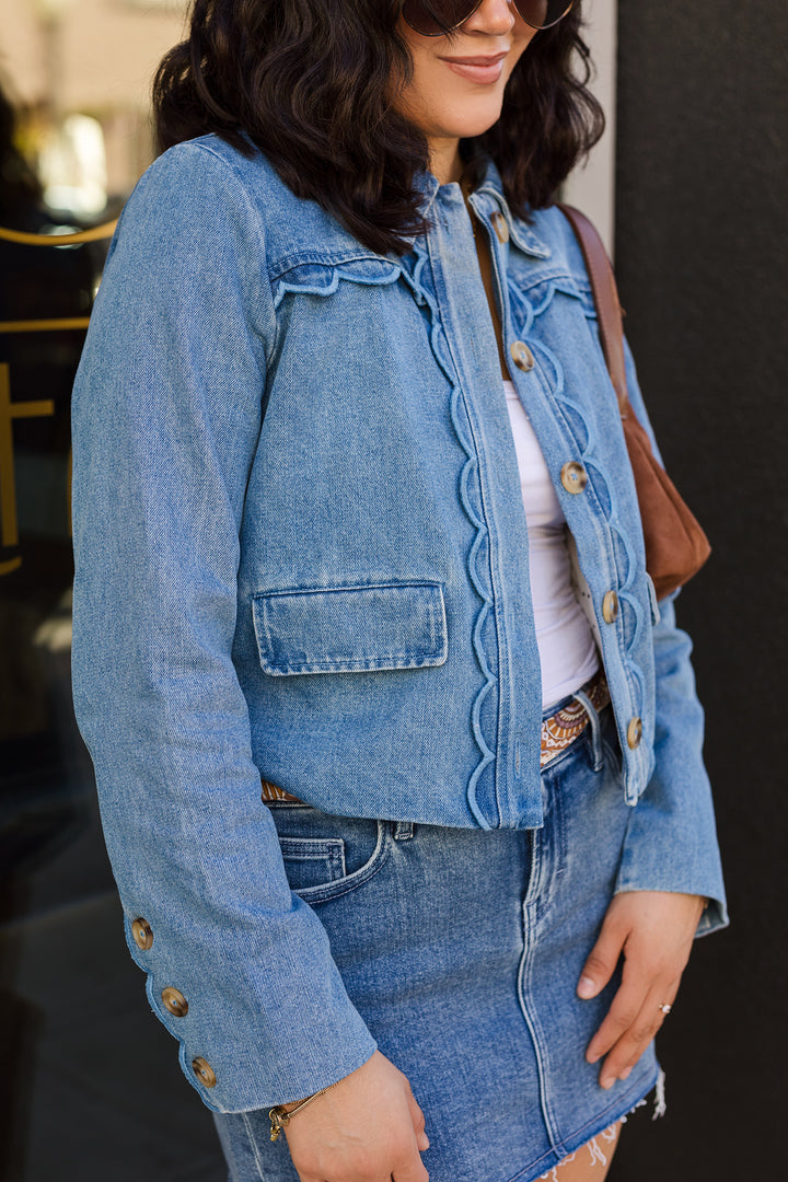 The Prep In Her Step Scalloped Denim Jacket