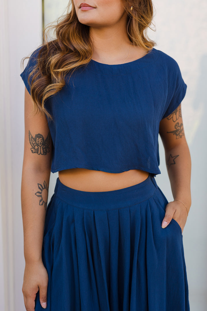 The Cassie Linen Two Piece Top & Midi Skirt Set