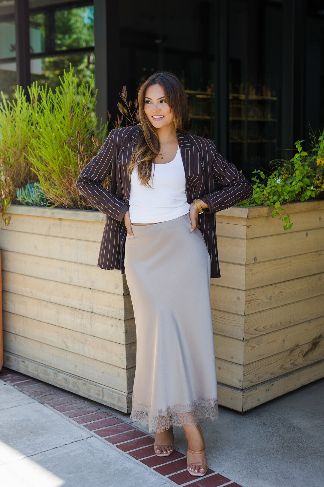 The Lorelai Lace Trim Satin Skirt