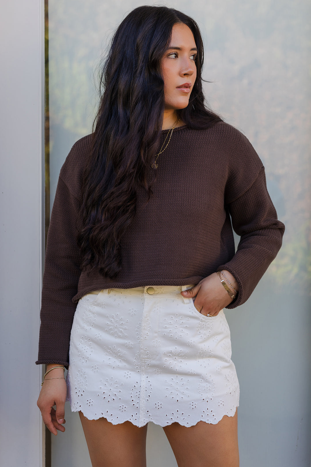 The Ella Eyelet Scallop Hem High Rise Mini Skort