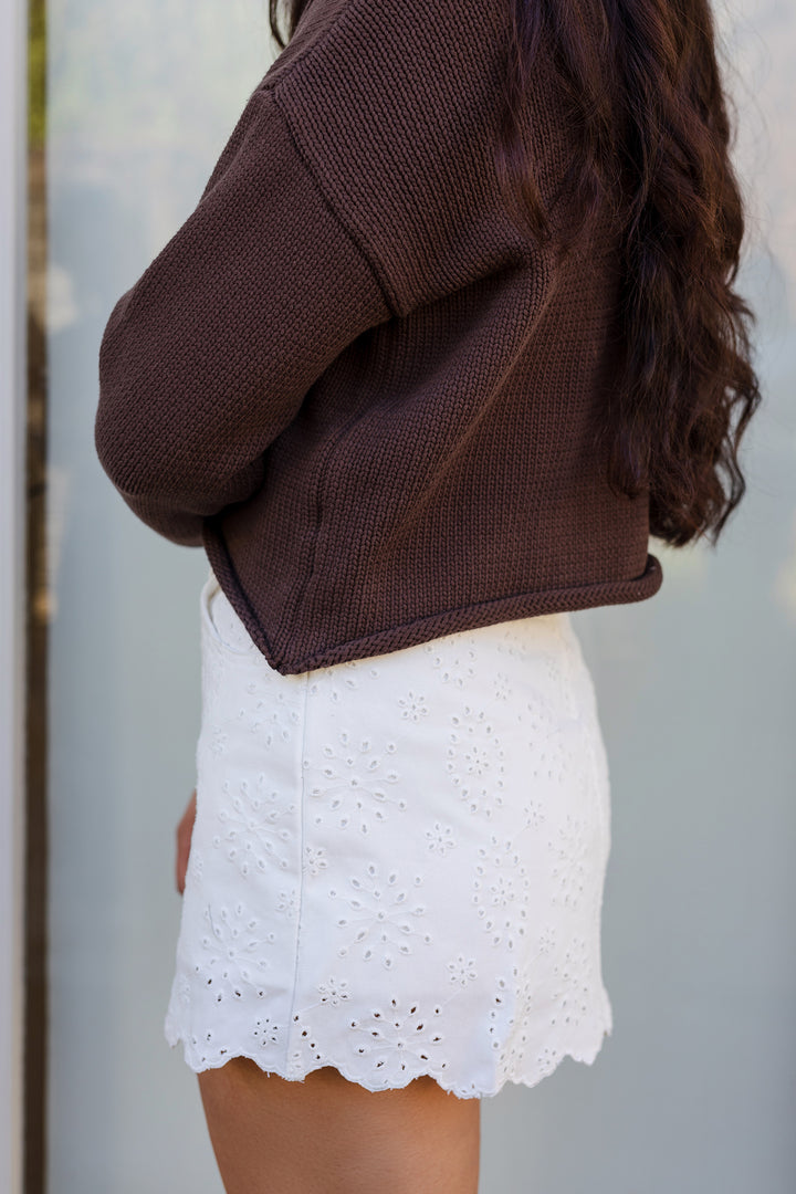 The Ella Eyelet Scallop Hem High Rise Mini Skort
