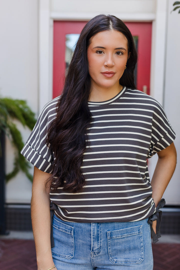 The Charmaine Stripe Drawstring Tee