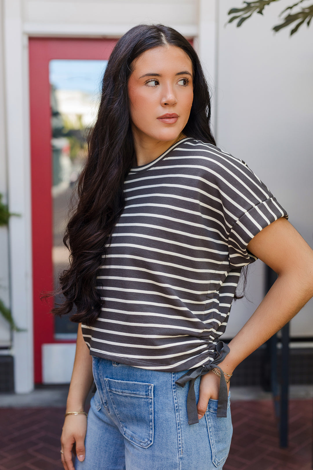 The Charmaine Stripe Drawstring Tee