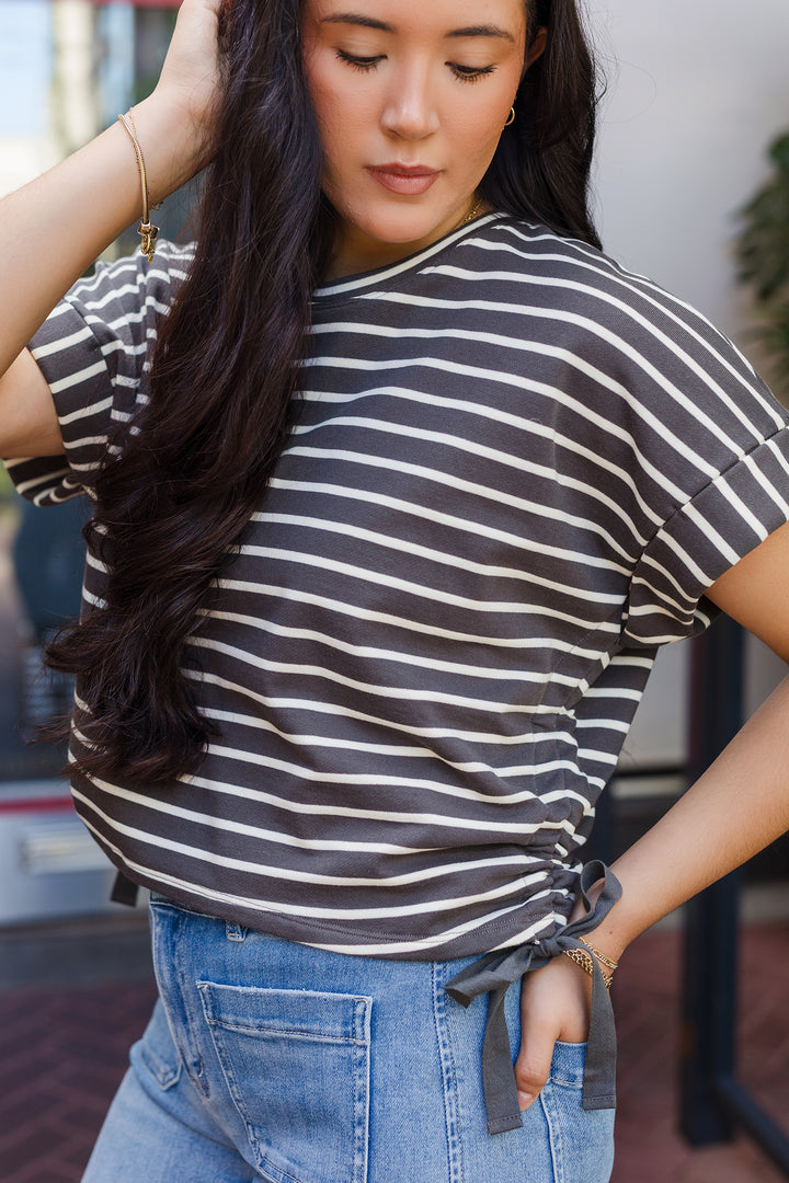 The Charmaine Stripe Drawstring Tee