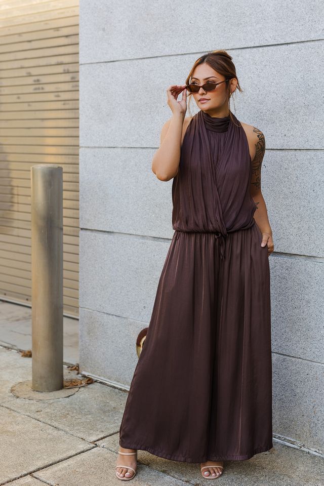 The Downtown Chic Satin Drape Halter Top