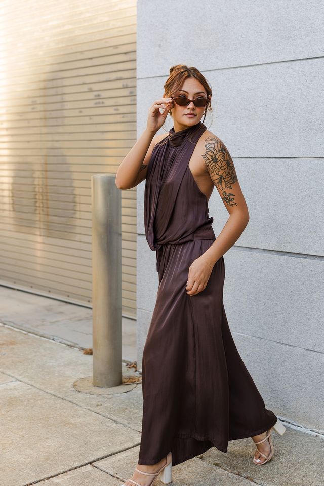 The Downtown Chic Satin Drape Halter Top