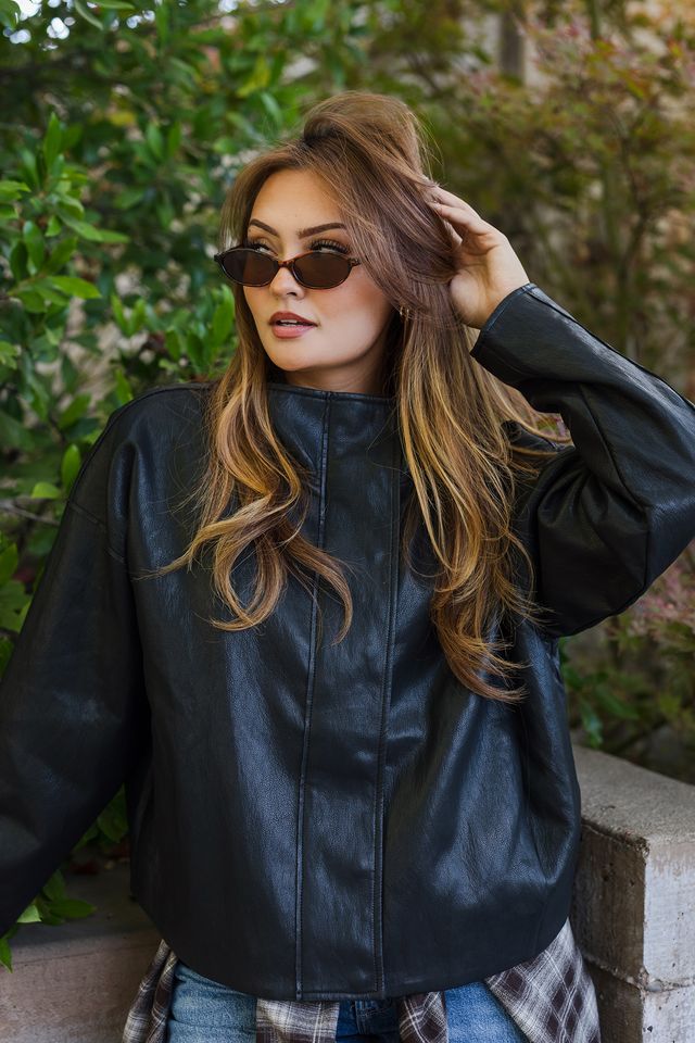 The Only One High Collar Vegan Leather Jacket