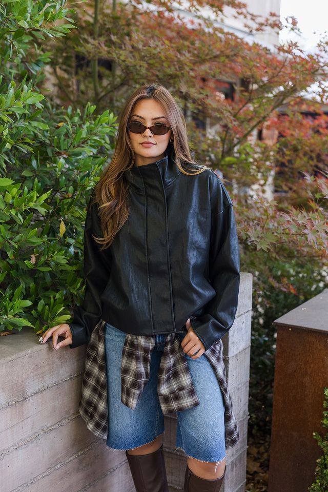 The Only One High Collar Vegan Leather Jacket