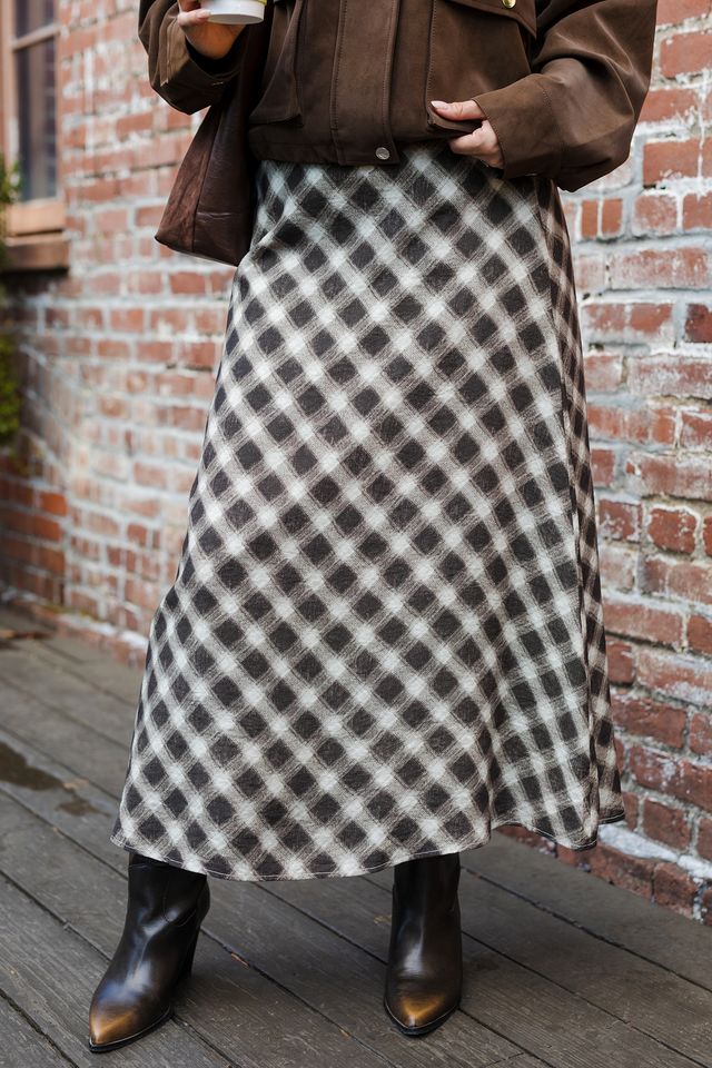 The Ramona Skirt Bias Plaid Midi Skirt