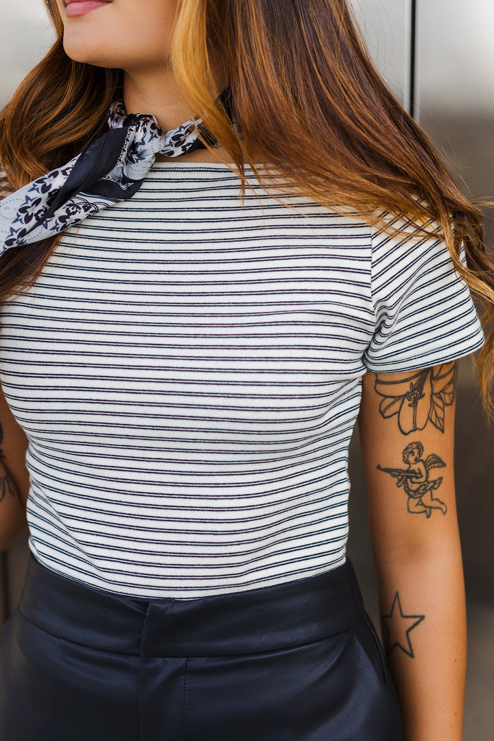 The Heidi Top Striped Wide Neck Tee