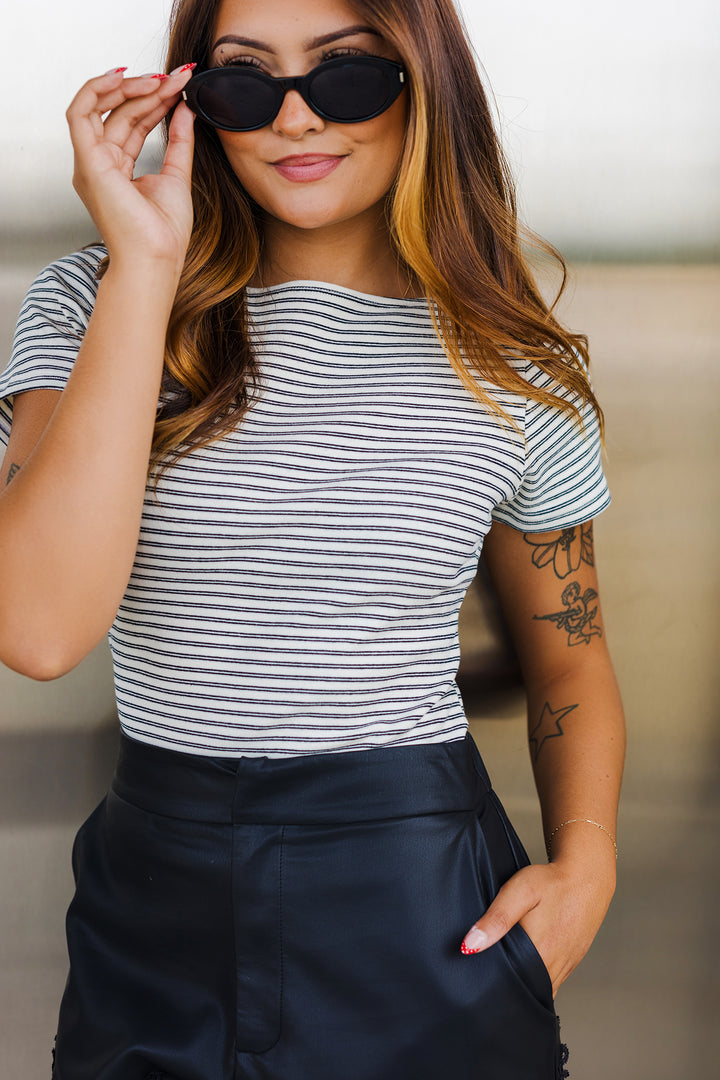 The Heidi Top Striped Wide Neck Tee