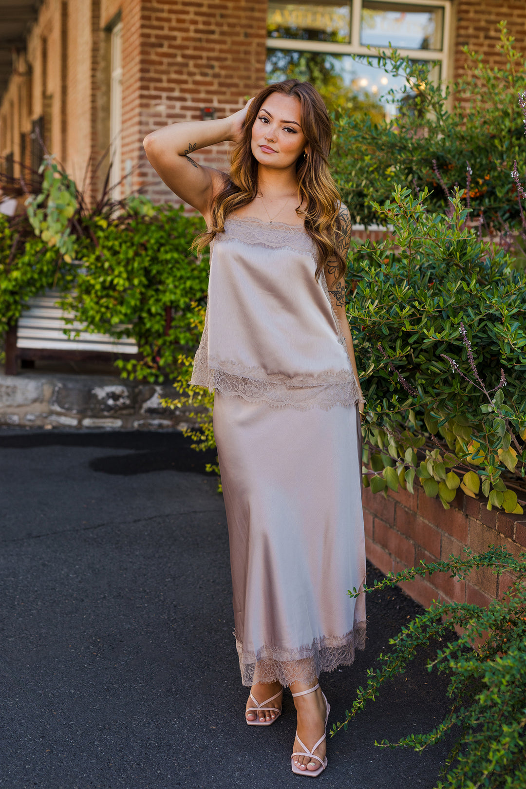 The Delicate Dove Lace Trim Satin Cami
