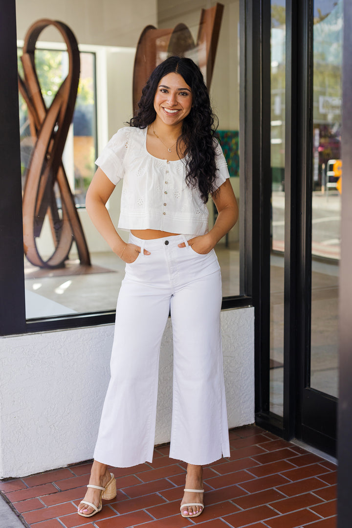 The Pearly White Wide Leg Cropped Jean