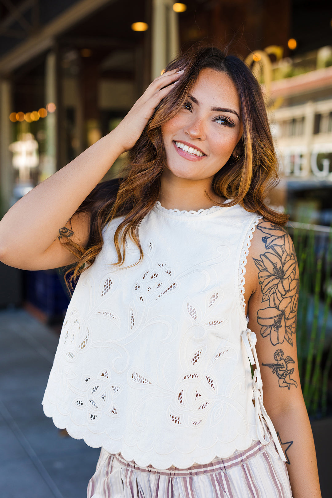 The Remi Floral Embroidered Side Tie Top