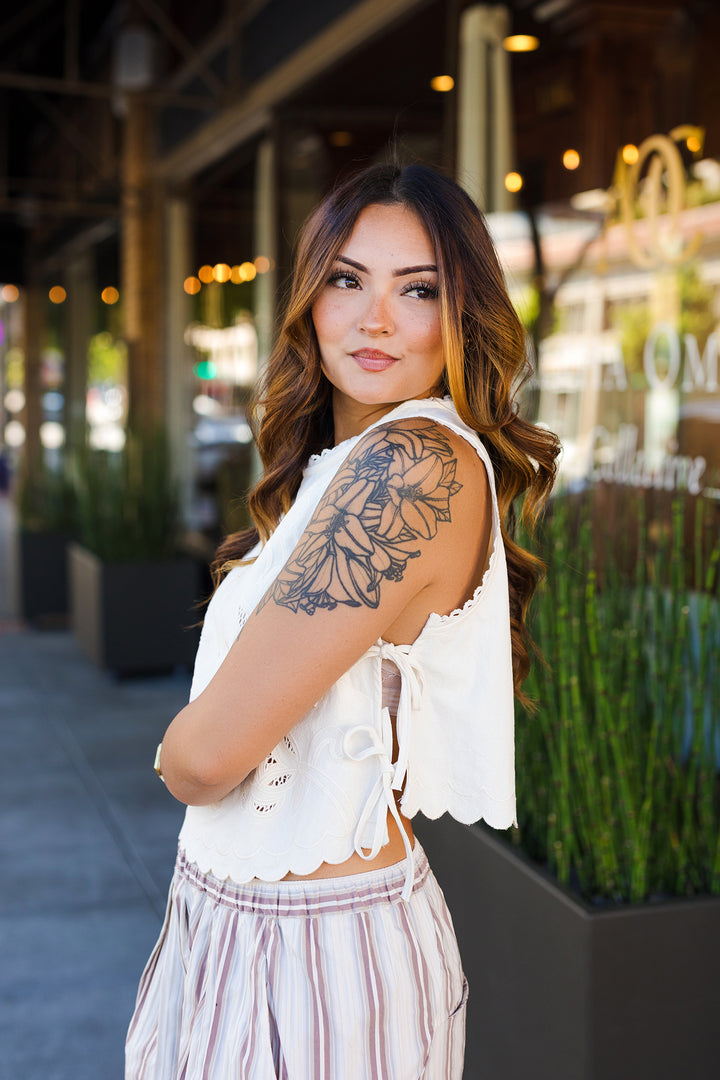 The Remi Floral Embroidered Side Tie Top