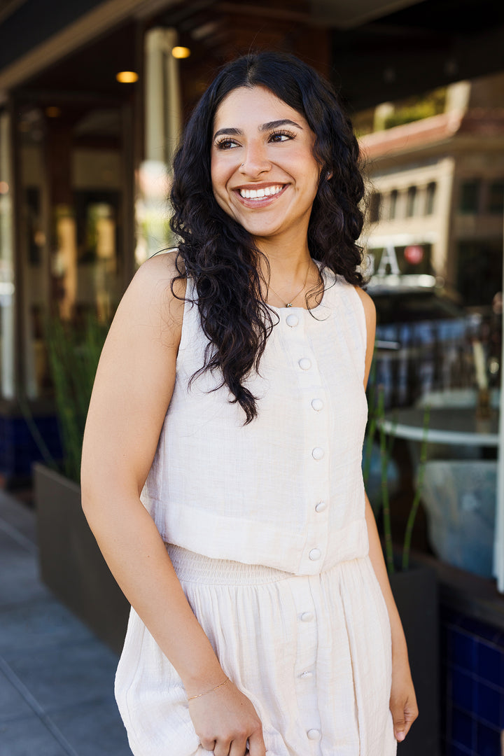 The Weekend Recap Button Front Sleeveless Top