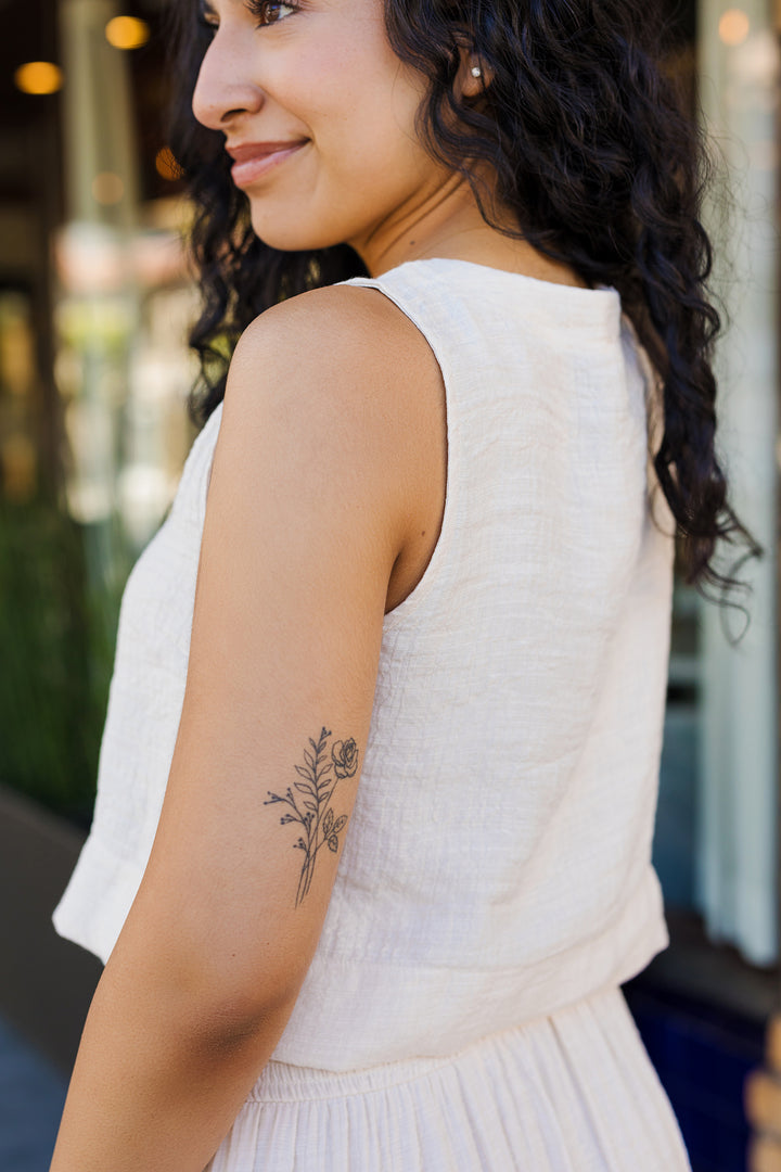 The Weekend Recap Button Front Sleeveless Top