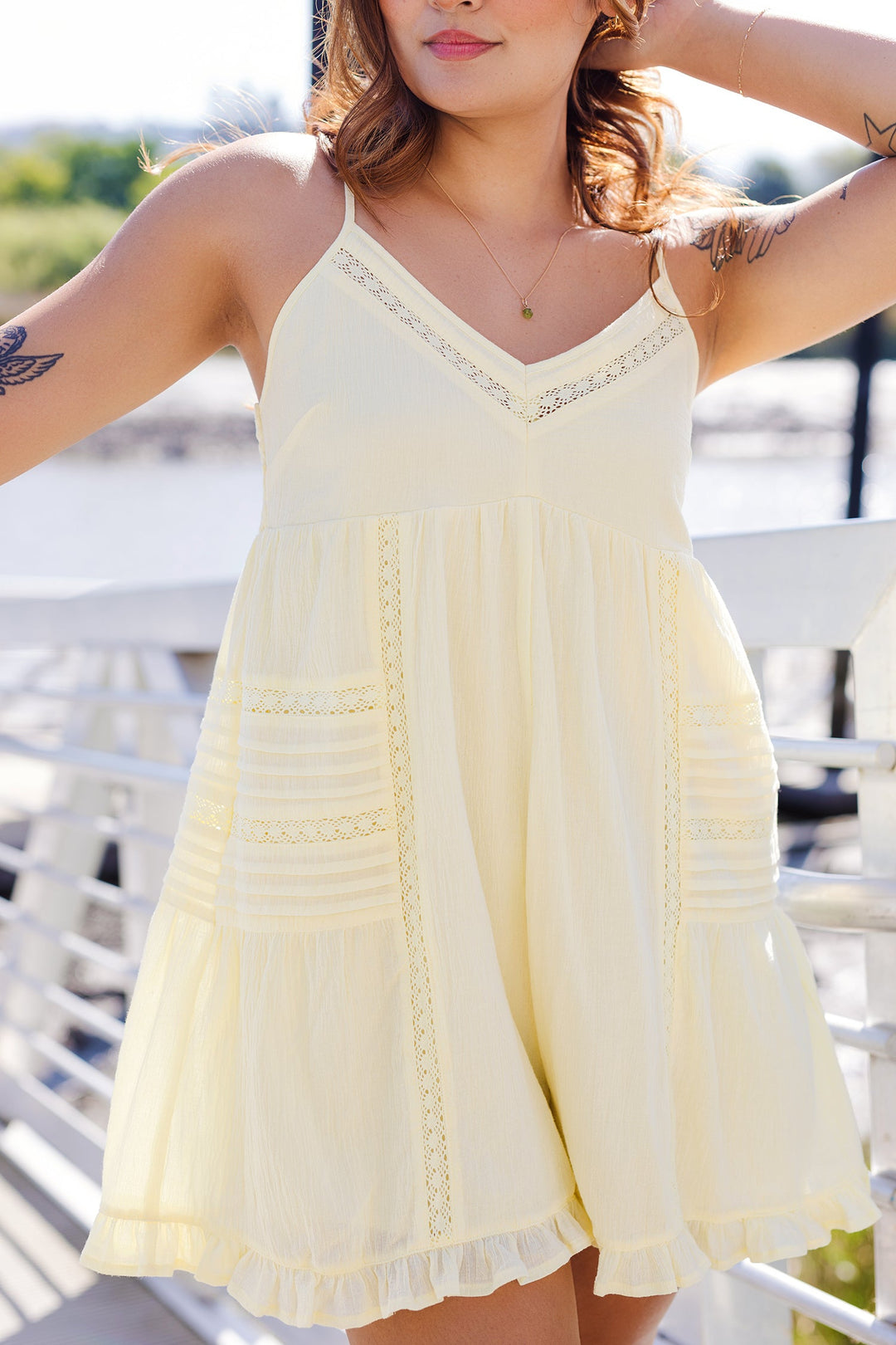 The Lemon Drop Lace Trim Romper