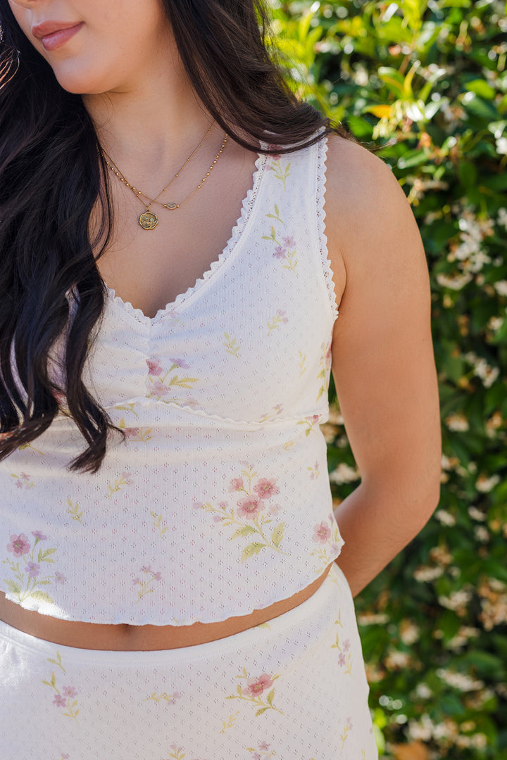 The Right Time Floral Lace Trimmed Pointelle Top