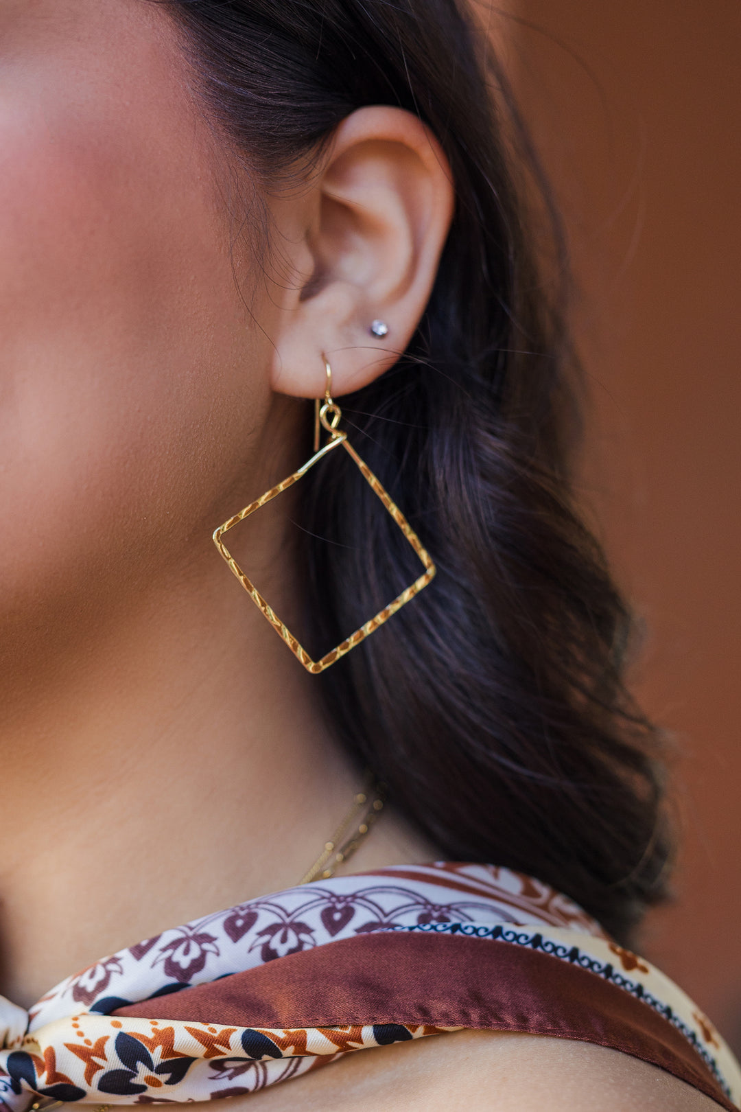 The Hammered Gold Open Square Drop Earrings