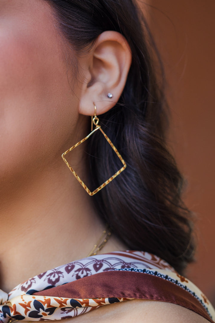 The Hammered Gold Open Square Drop Earrings
