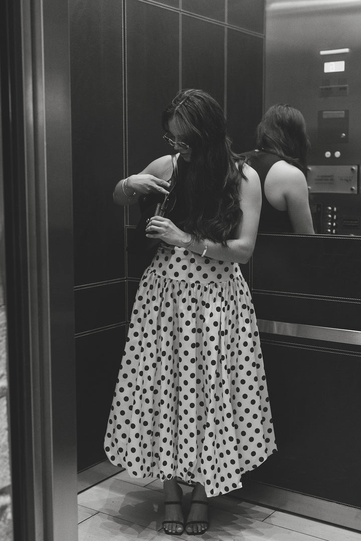 The It Girl Polka Dot Bubble Hem Midi Skirt