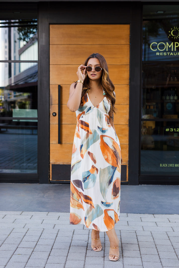 The Golden Escape Halter Midi Dress