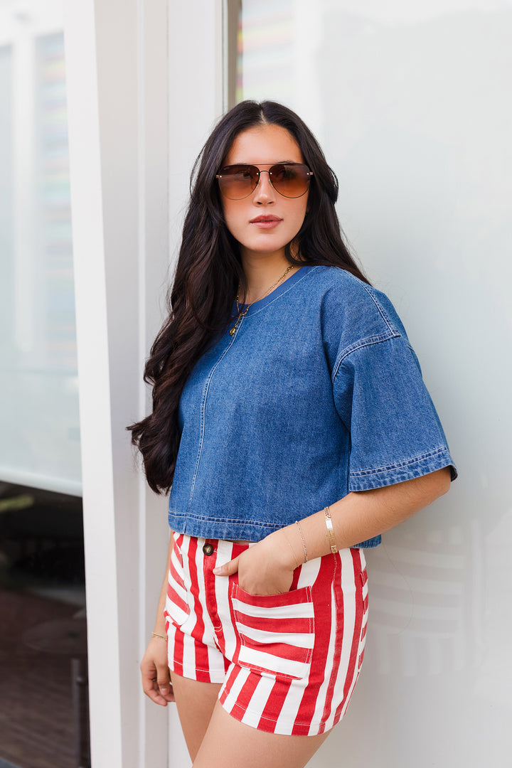 The Bluebird Structured Denim Blouse