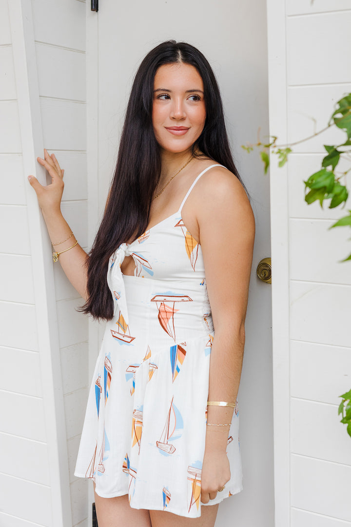 The Sailing Seas Tie Front Mini Dress