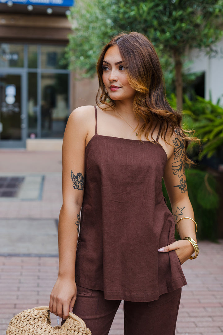 The Here She Is Linen Tank Top & Pants Set
