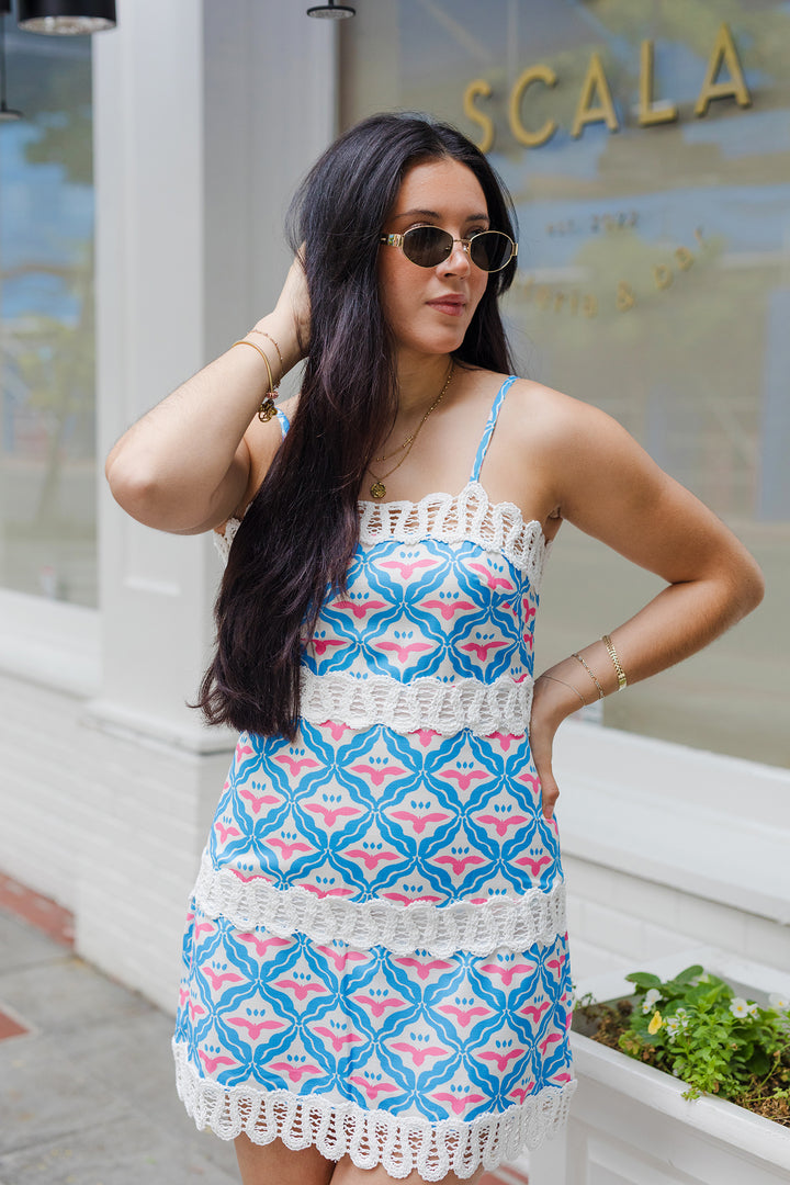 The Palm Social Geometric Print Mini Dress