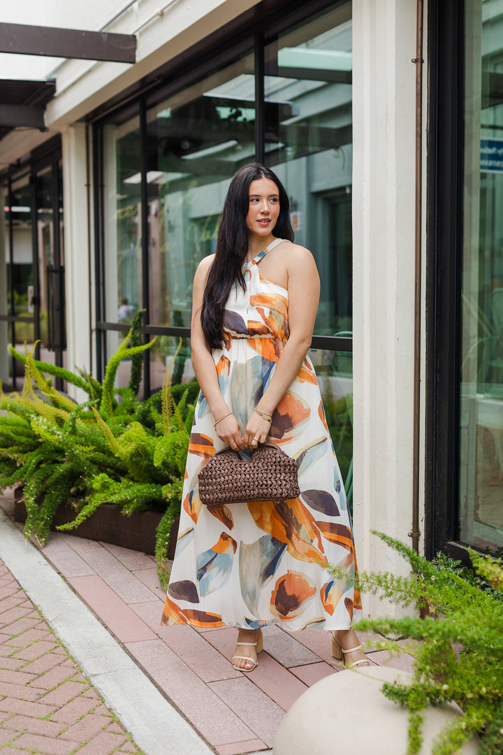The Riah Papaya Halter Maxi Dress