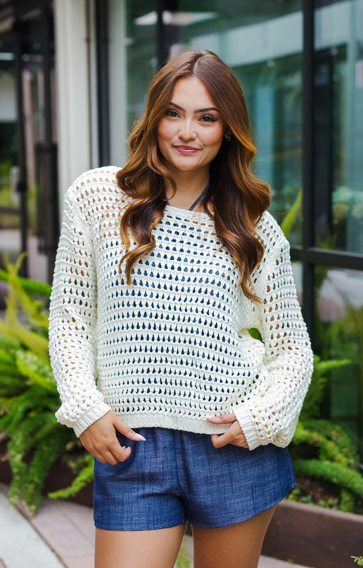 The Beach Bound Open Crochet Knit Sweater