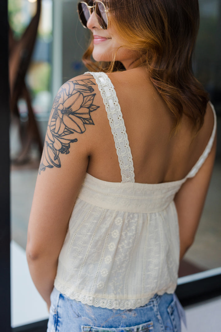 The Lemon Drop Sleeveless Eyelet Top